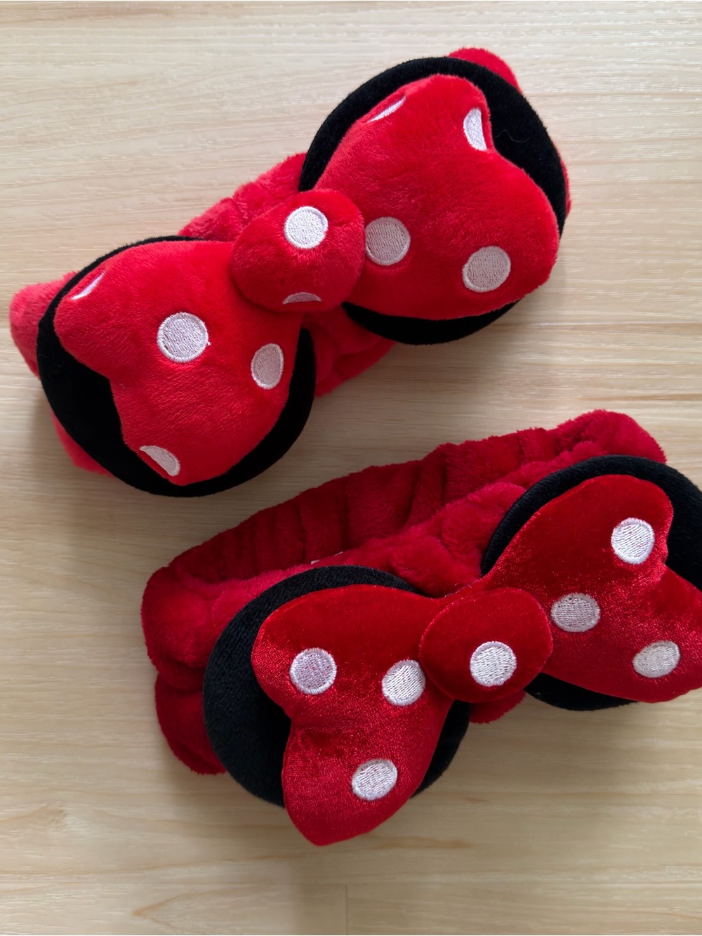 🍉NEW Disney Red Black Polka Dot Bow Hair Bands Couple Mickey Mouse Creme